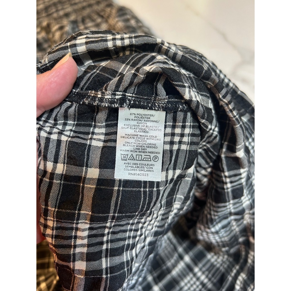 LOFT Outlet Black White Plaid Smocked Midi Dress Square Neck Long Sleeve Large - Picture 6 of 6